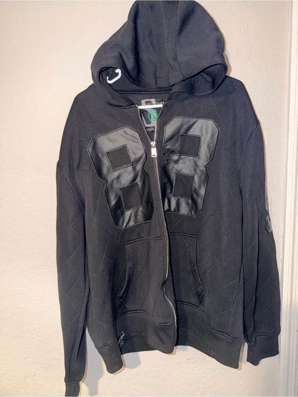 Switch Premium Quilted Zip Hoodie Black Faux Leather 88 Graphic 2XL